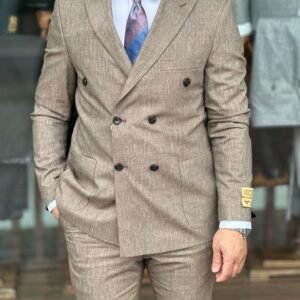 Men's Premium Double-Breasted Slim-Fit Textured Suit – 2 Piece Set