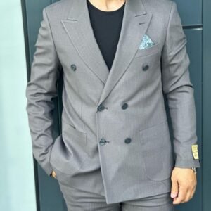 Premium Slim-Fit Double-Breasted Linen Blend Suit – 2 Piece